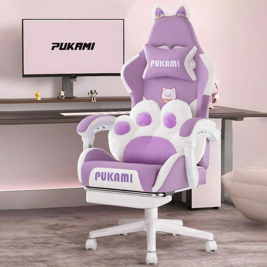 Ergonomic Office Chair - 연결된 팔걸이가 있는 핑크색 게이밍 의자,